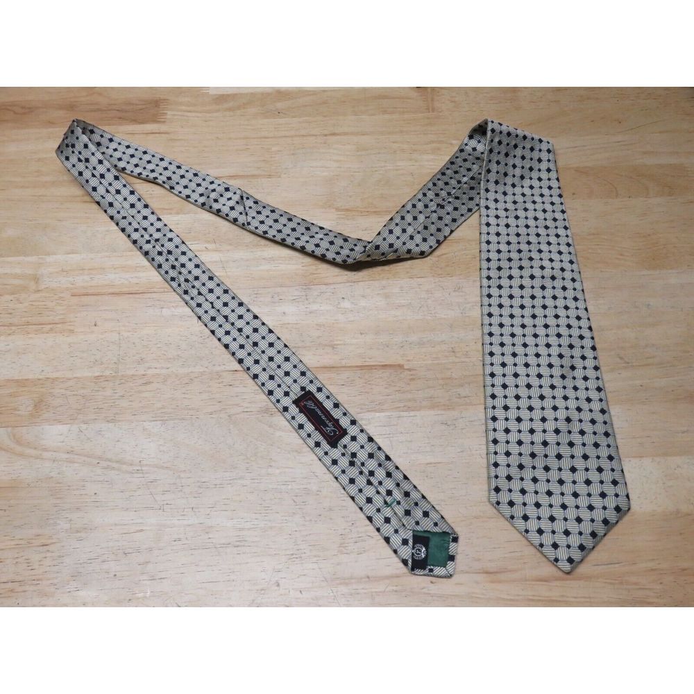 Faconnable‎ Mens Blue Gray Geometric Silk Neck Tie Made in France